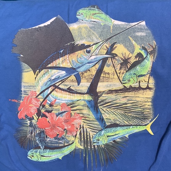 Guy Harvey T shirt Blue Small with pocket - Picture 4 of 7